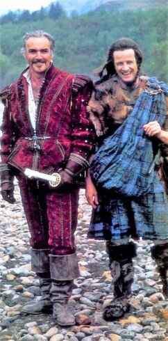 Шон Коннери и Кристофер Ламберт на съёмках легендарного фильма «Горец»