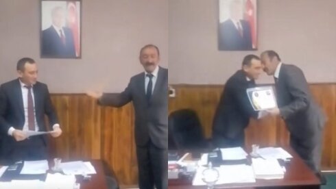 Bir məmuru heç düşməni də belə biabır edə bilməzdi: Guya mükafat alır - VİDEO