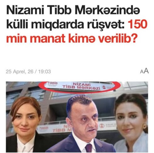 Nizami Tibb Mərkəzində küllü miqdarda rüşvət: 150 min manat kimə verilib?