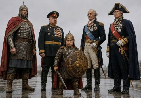 Rusiya Günü. Hər yerdə Aleksandr Nevski, Suvorov, Admiral Uşakov, Georgi Konstantinoviç Jukov təsvir olunmuş posterlər var. Miflər. Miflər. Miflər.